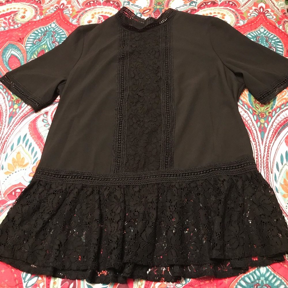 NWOT Peplum Black Lace Top